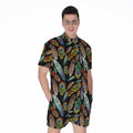 Vintage Feather Pattern Print Men's Romper