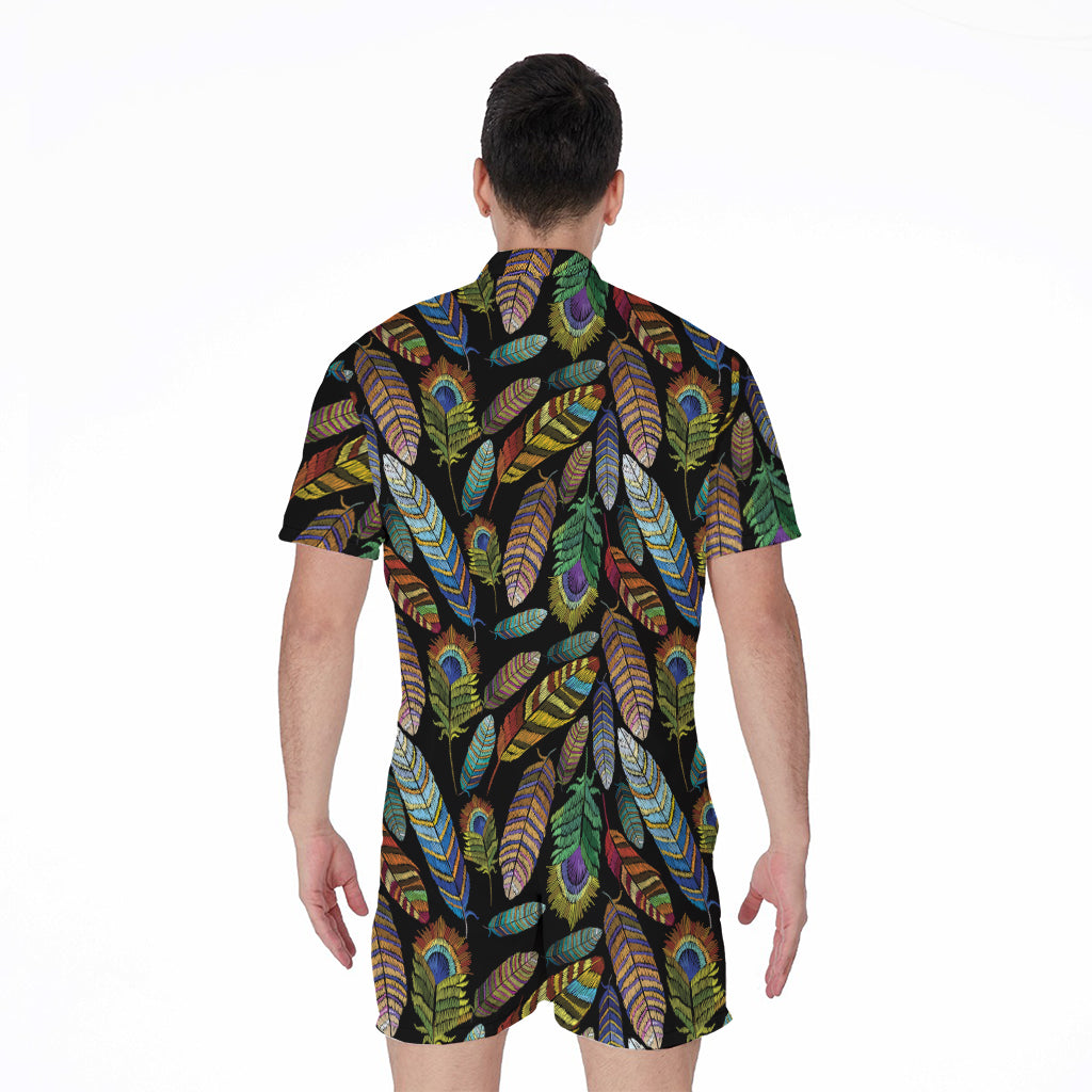 Vintage Feather Pattern Print Men's Rompers