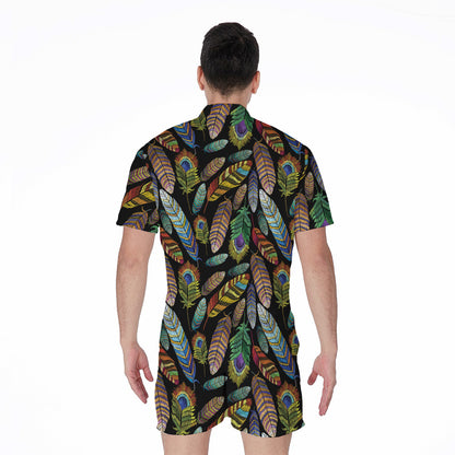 Vintage Feather Pattern Print Men's Rompers