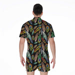 Vintage Feather Pattern Print Men's Rompers