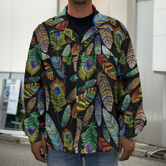 Vintage Feather Pattern Print Men's Shirt Jacket