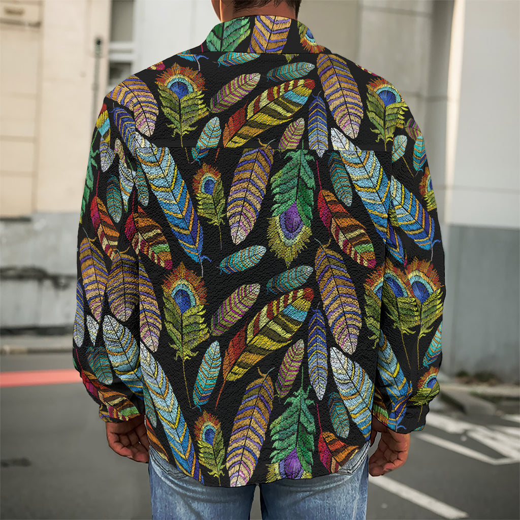 Vintage Feather Pattern Print Men's Shirt Jacket