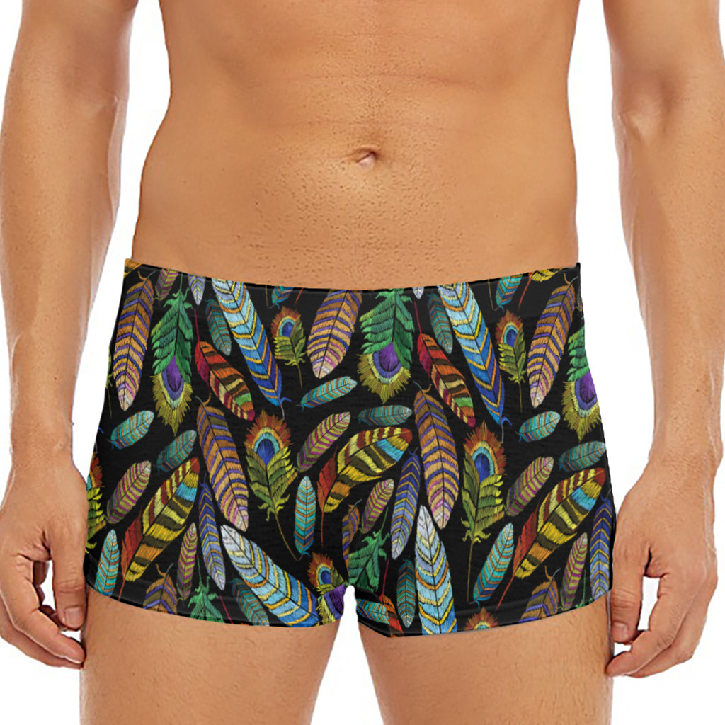 Vintage Feather Pattern Print Men's Short Boxer Briefs