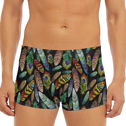 Vintage Feather Pattern Print Men's Short Boxer Briefs