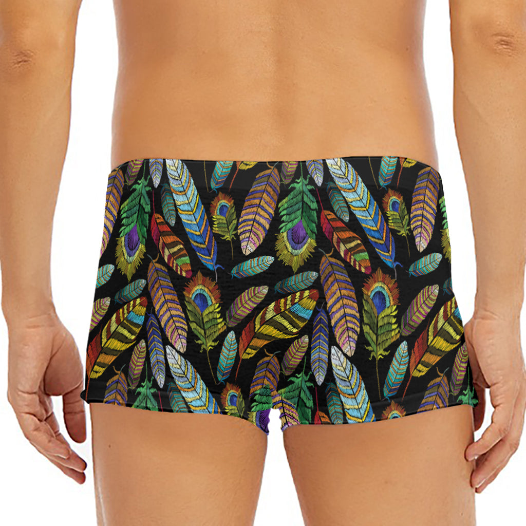 Vintage Feather Pattern Print Men's Short Boxer Briefs
