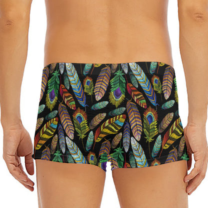 Vintage Feather Pattern Print Men's Short Boxer Briefs