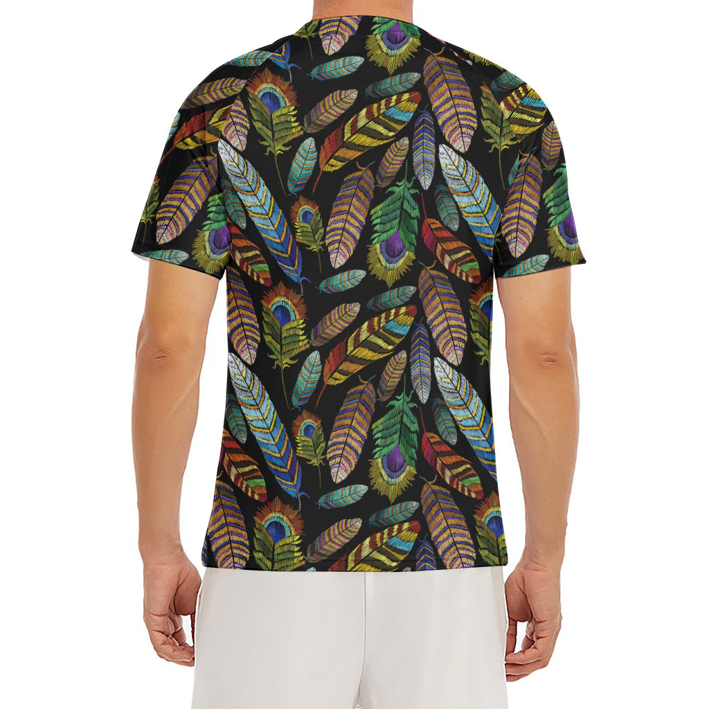 Vintage Feather Pattern Print Men's Short Sleeve Rash Guard