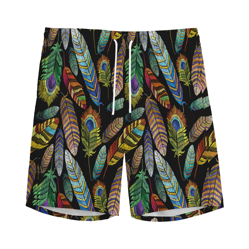 Vintage Feather Pattern Print Men's Sports Shorts