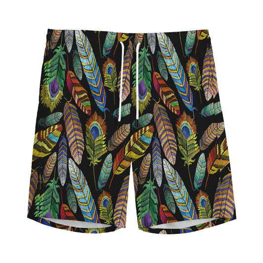Vintage Feather Pattern Print Men's Sports Shorts