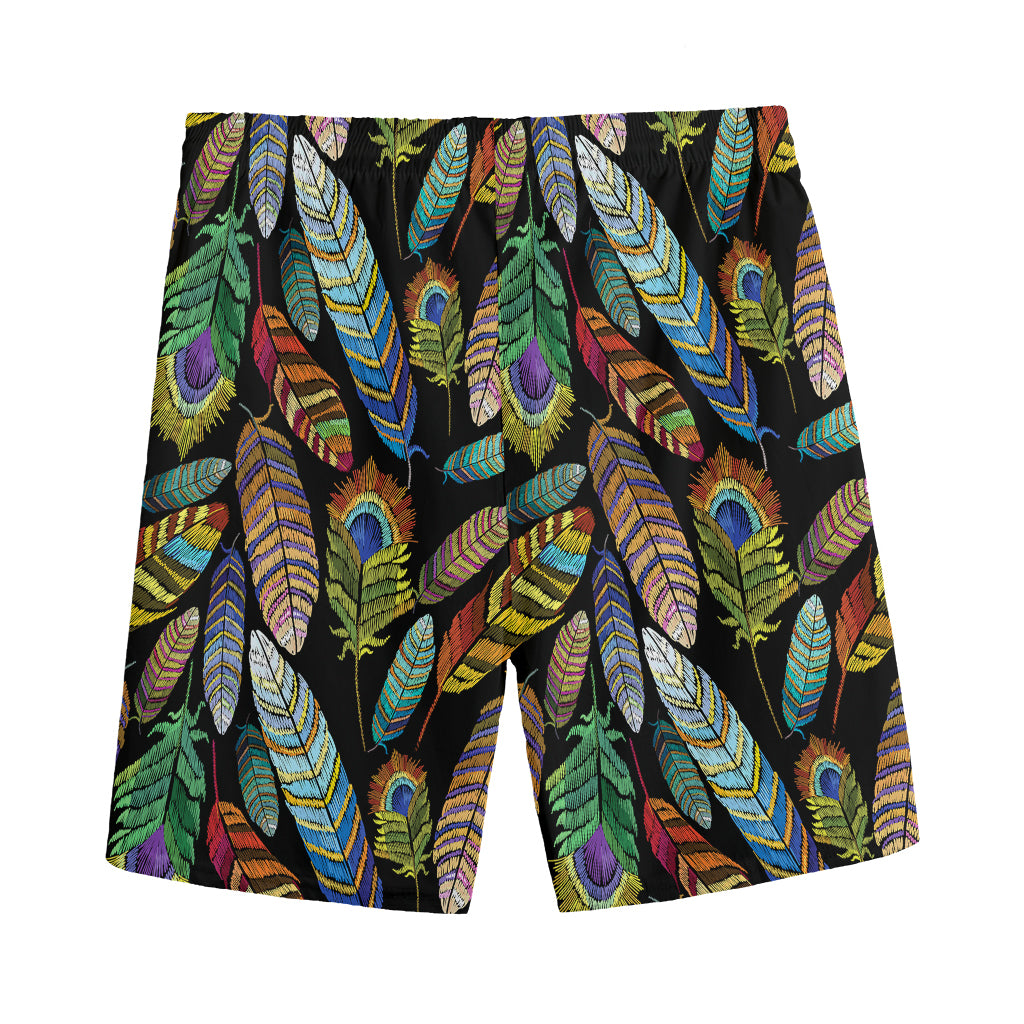 Vintage Feather Pattern Print Men's Sports Shorts