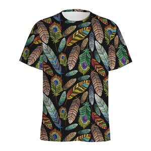 Vintage Feather Pattern Print Men's Sports T-Shirt