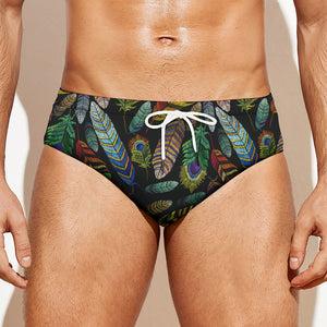 Vintage Feather Pattern Print Men's Swim Briefs