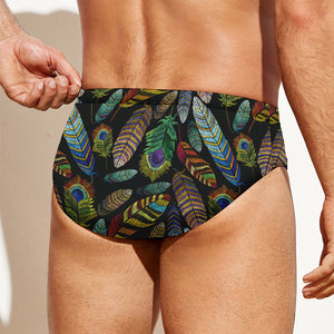 Vintage Feather Pattern Print Men's Swim Briefs