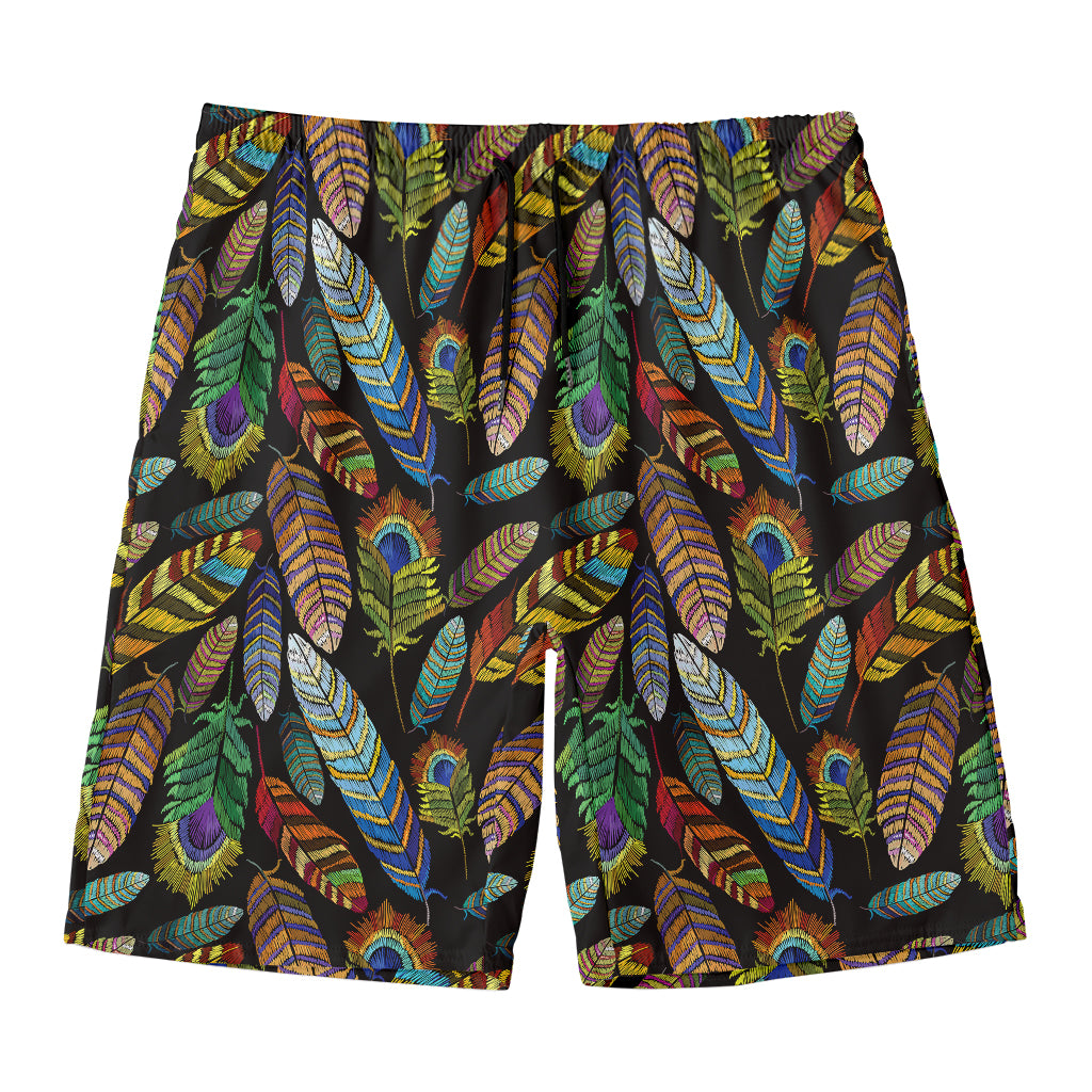 Vintage Feather Pattern Print Men's Swim Trunks