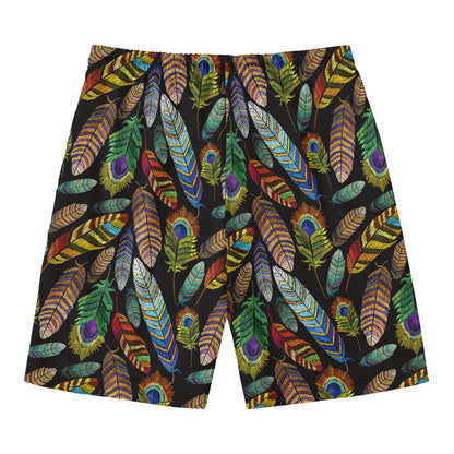 Vintage Feather Pattern Print Men's Swim Trunks