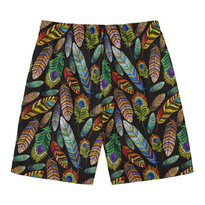 Vintage Feather Pattern Print Men's Swim Trunks