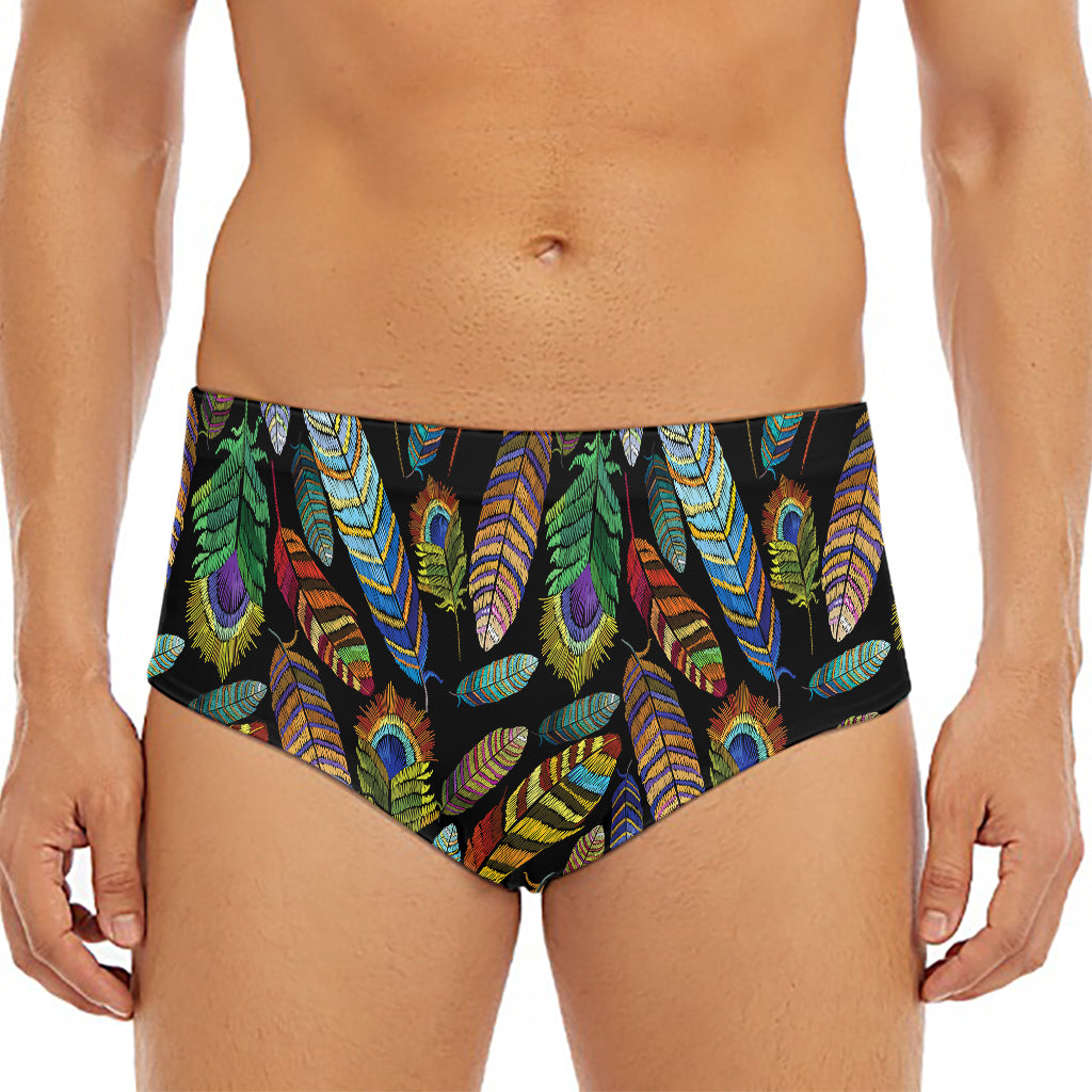 Vintage Feather Pattern Print Men's Triangle Swim Briefs