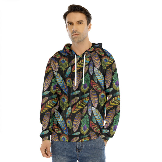 Vintage Feather Pattern Print Men's Velvet Pullover Hoodie