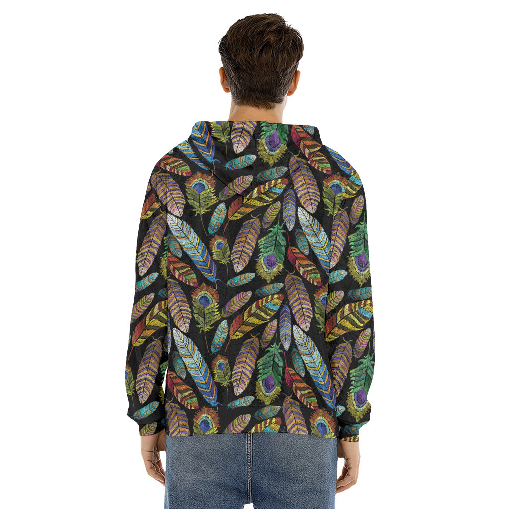 Vintage Feather Pattern Print Men's Velvet Pullover Hoodie