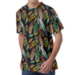 Vintage Feather Pattern Print Men's Velvet T-Shirt