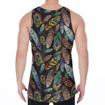 Vintage Feather Pattern Print Men's Velvet Tank Top