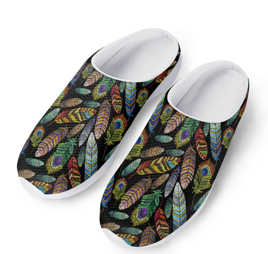 Vintage Feather Pattern Print Mesh Casual Shoes