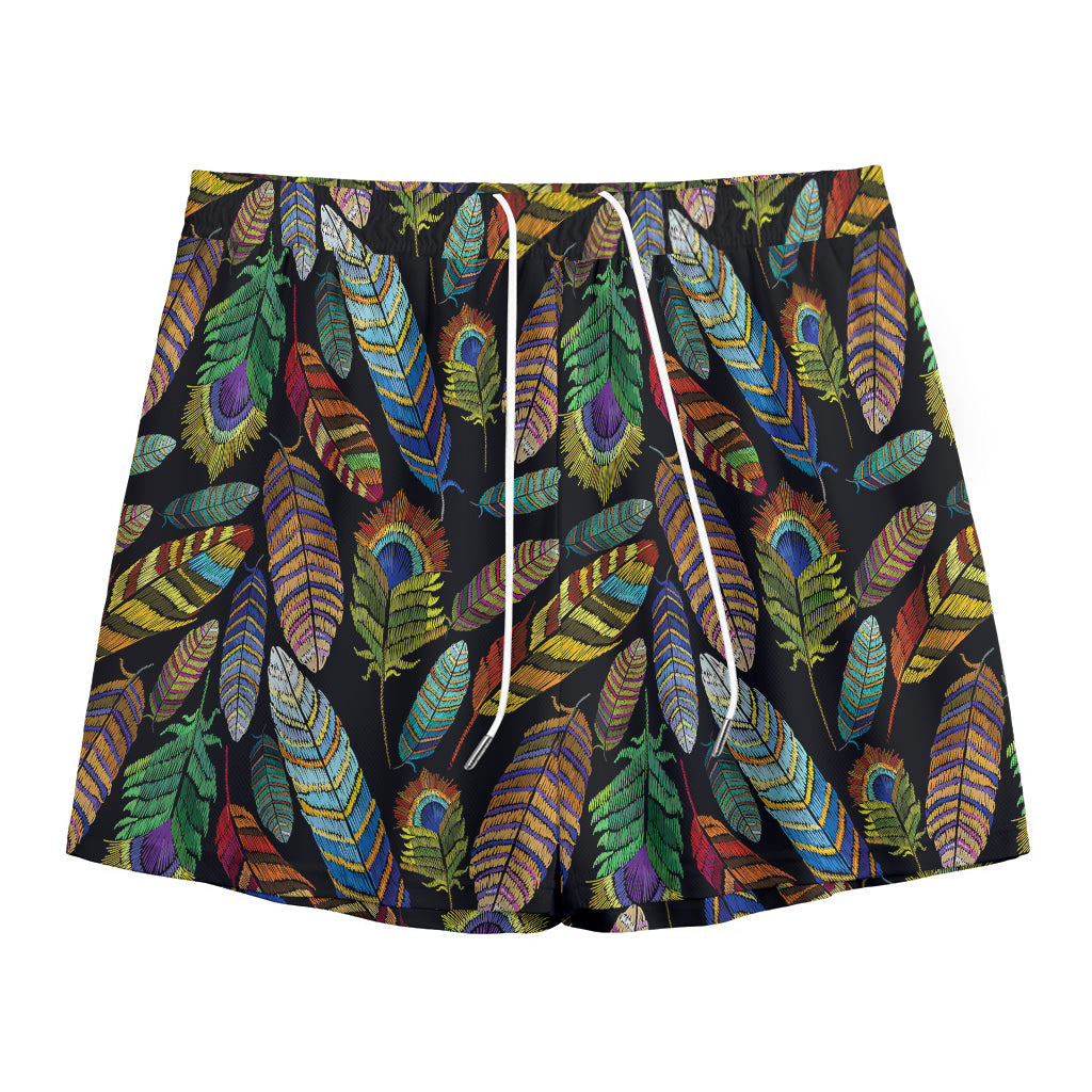 Vintage Feather Pattern Print Mesh Shorts