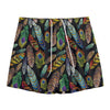 Vintage Feather Pattern Print Mesh Shorts