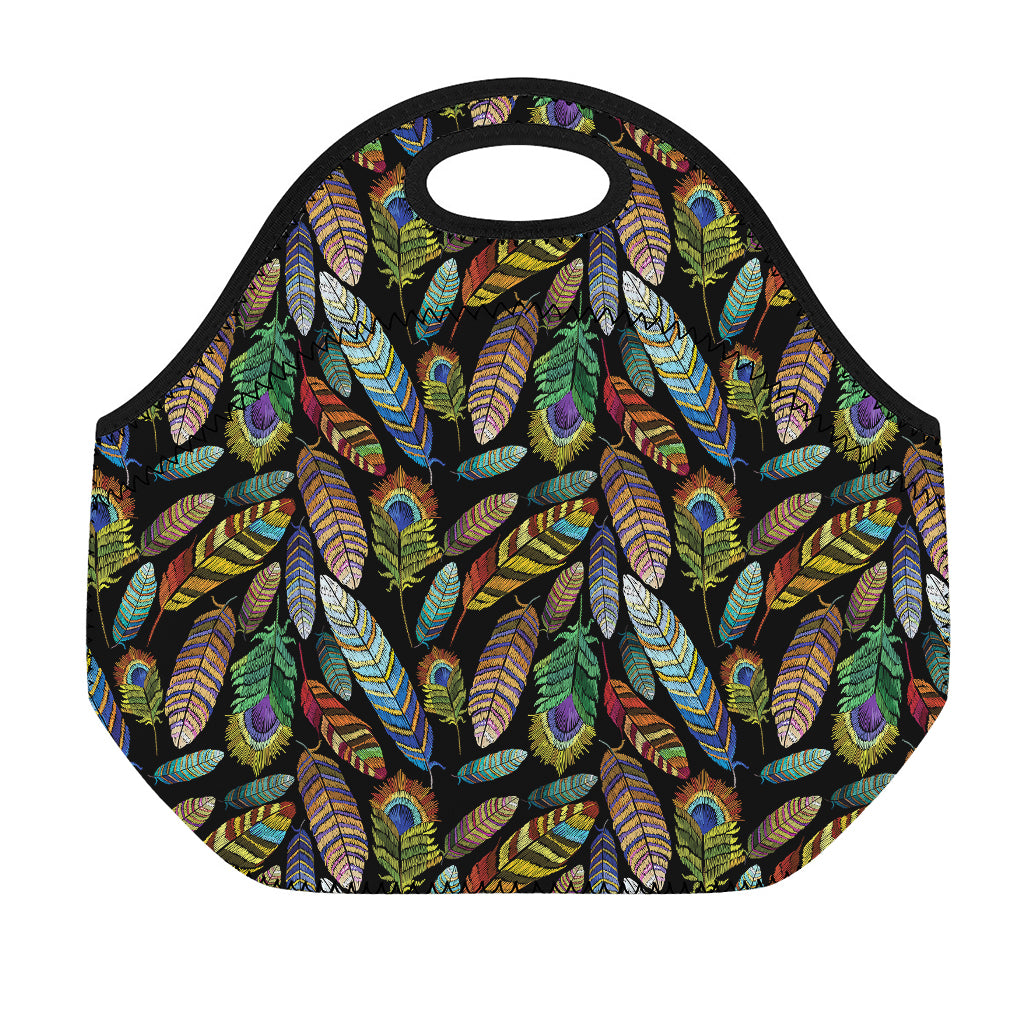 Vintage Feather Pattern Print Neoprene Lunch Bag