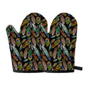 Vintage Feather Pattern Print Oven Mitts