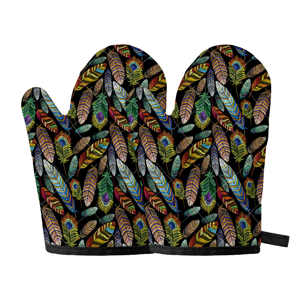 Vintage Feather Pattern Print Oven Mitts