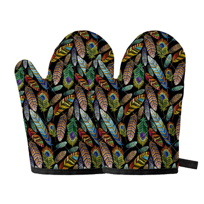 Vintage Feather Pattern Print Oven Mitts