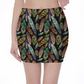 Vintage Feather Pattern Print Pencil Mini Skirt