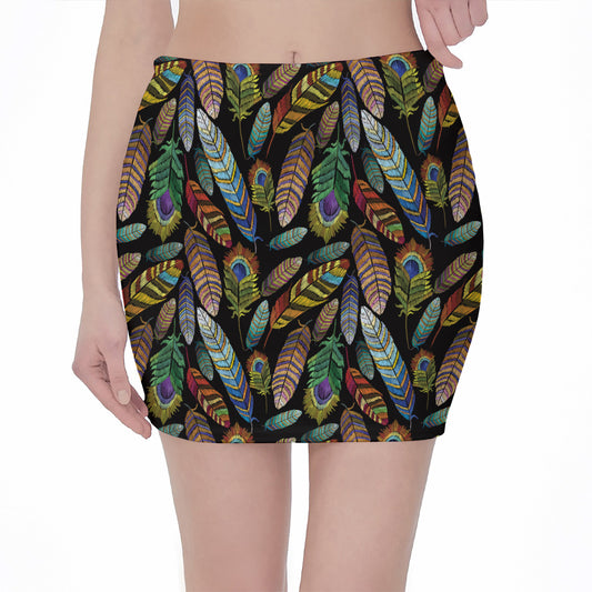 Vintage Feather Pattern Print Pencil Mini Skirt