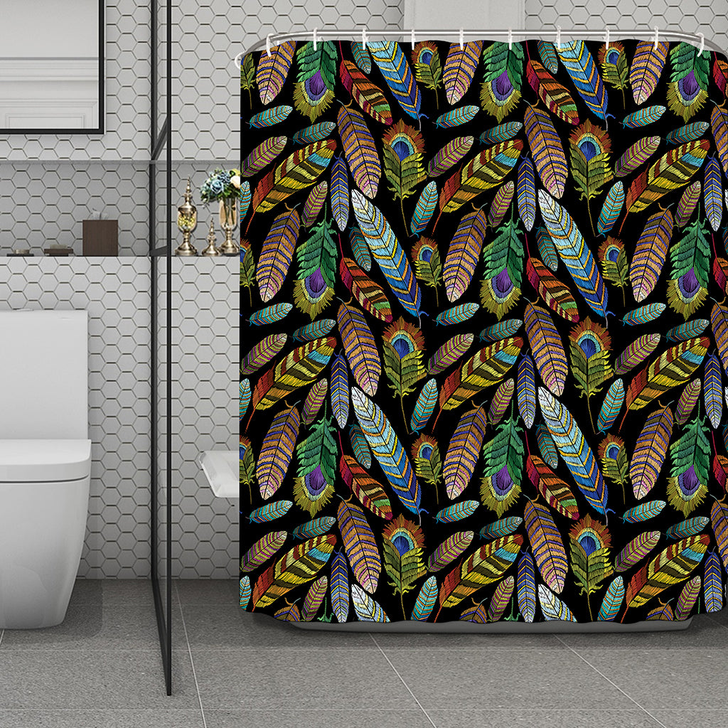 Vintage Feather Pattern Print Polyester Shower Curtain