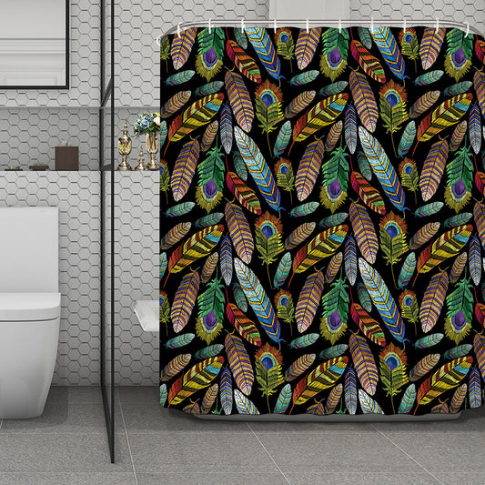 Vintage Feather Pattern Print Polyester Shower Curtain