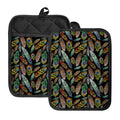 Vintage Feather Pattern Print Pot Holders With Pocket