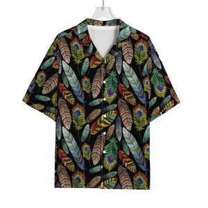 Vintage Feather Pattern Print Rayon Hawaiian Shirt