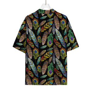 Vintage Feather Pattern Print Rayon Hawaiian Shirt