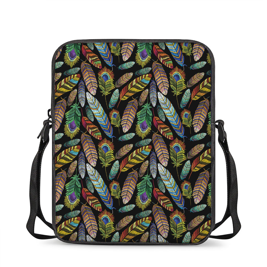 Vintage Feather Pattern Print Rectangular Crossbody Bag