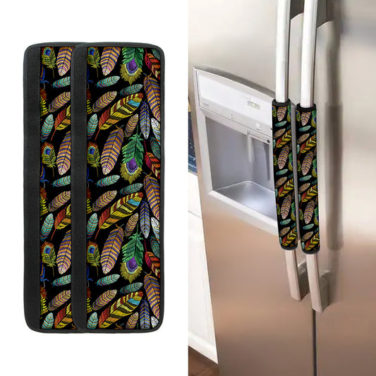 Vintage Feather Pattern Print Refrigerator Handle Covers