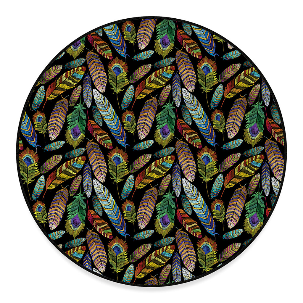 Vintage Feather Pattern Print Round Floor Mat