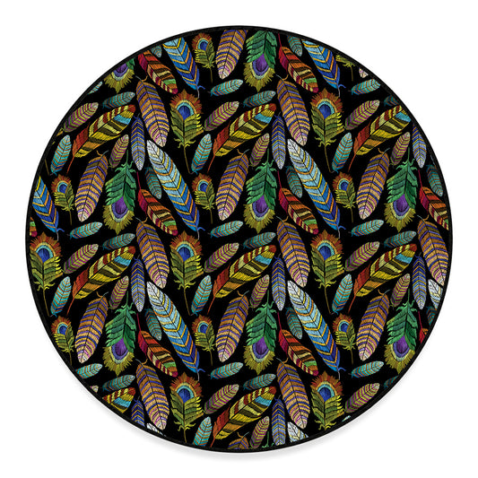 Vintage Feather Pattern Print Round Floor Mat