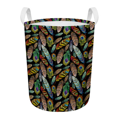 Vintage Feather Pattern Print Round Laundry Basket