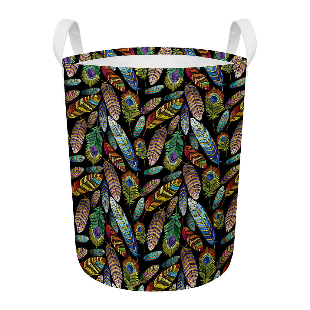 Vintage Feather Pattern Print Round Laundry Basket