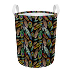 Vintage Feather Pattern Print Round Laundry Basket