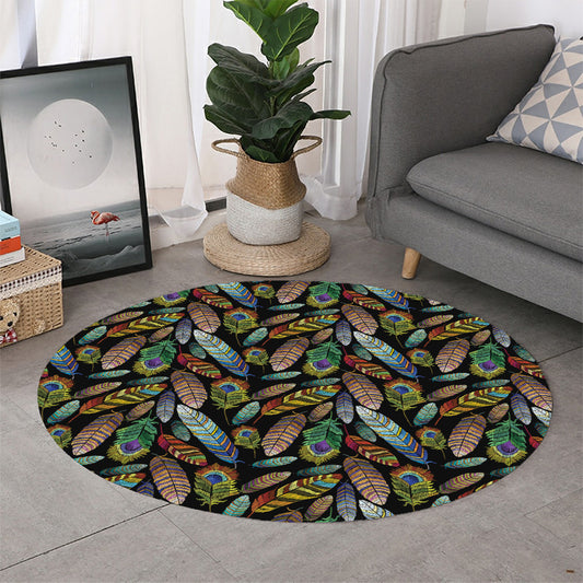 Vintage Feather Pattern Print Round Rug