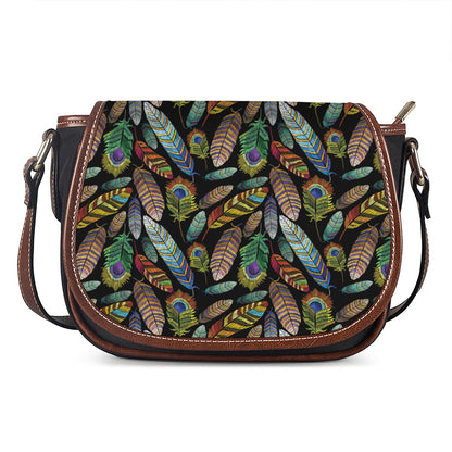 Vintage Feather Pattern Print Saddle Bag