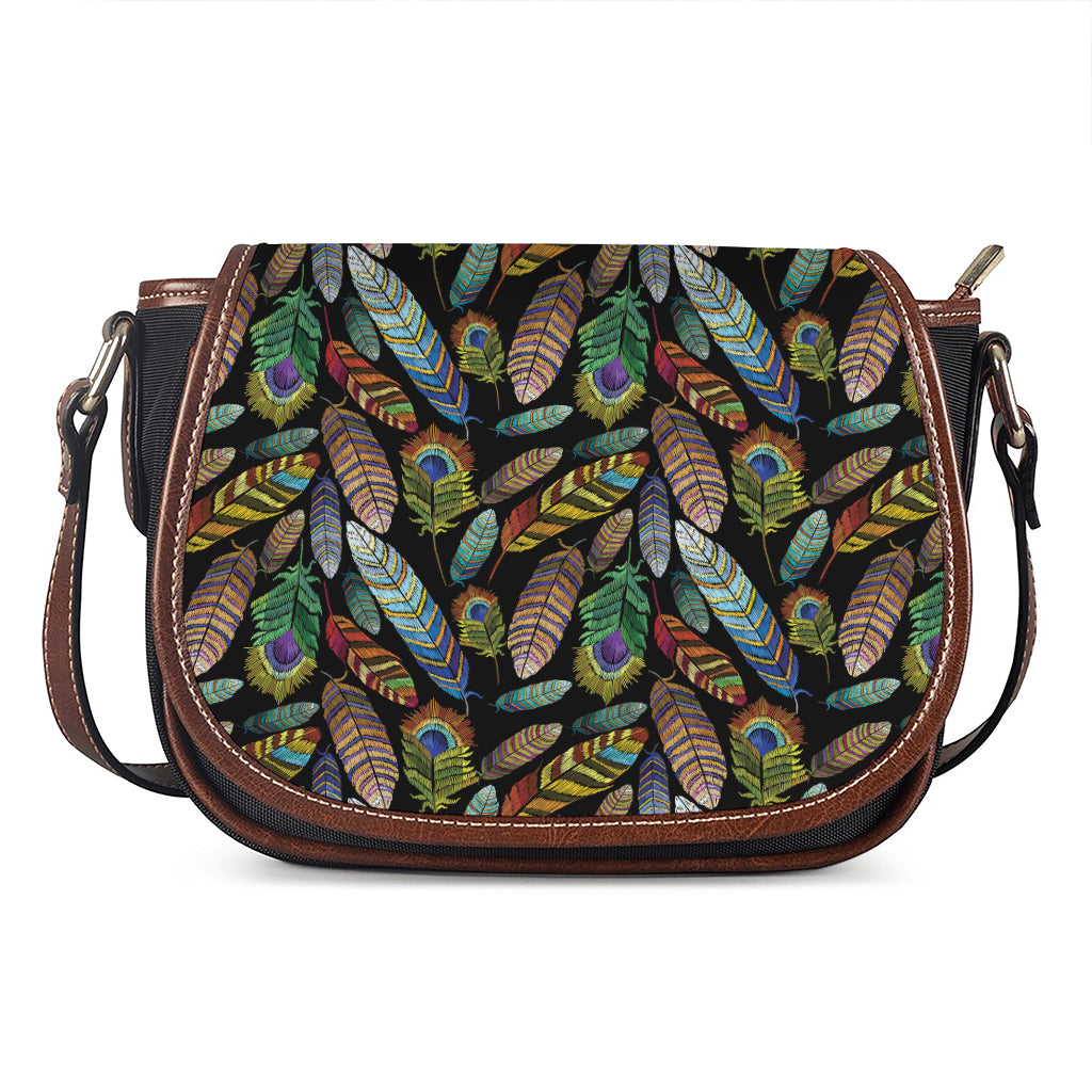 Vintage Feather Pattern Print Saddle Bag