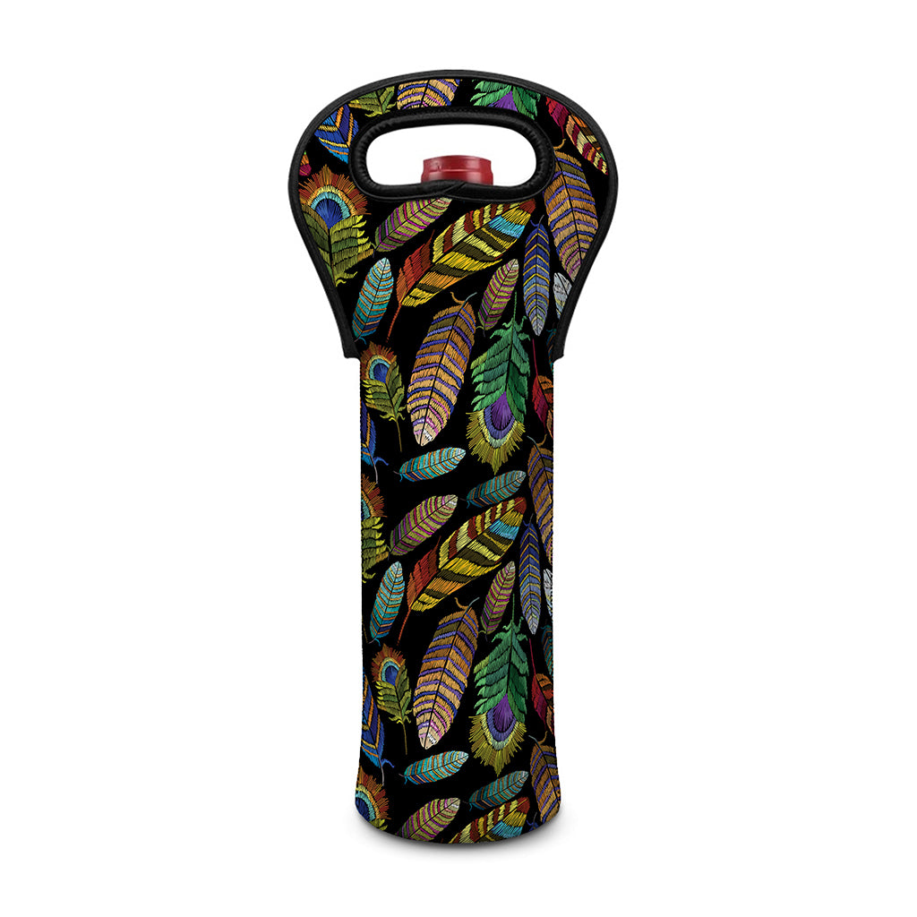 Vintage Feather Pattern Print Single Neoprene Wine Tote